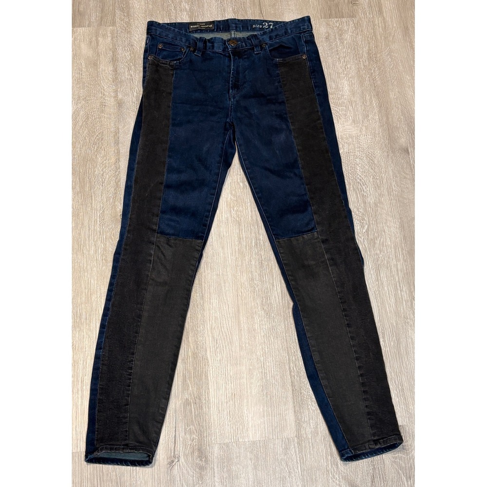 J.Crew Midrise Toothpick Skinny Jeans Dark Wash Black Side Panel Tuxedo Size 27
